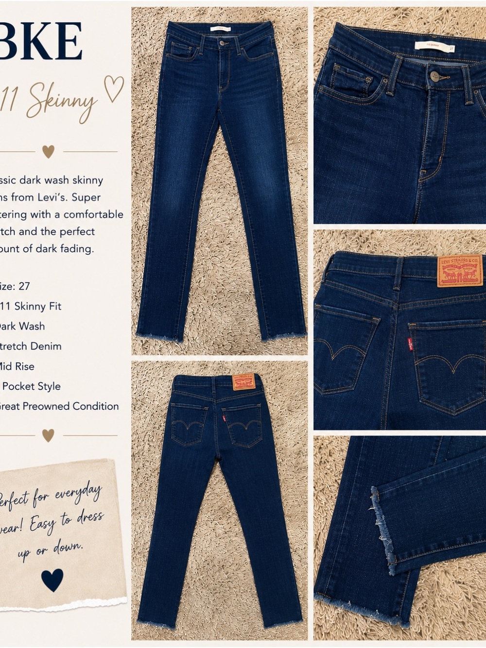 Levi's Dark Wash Skinny Jeans - Deep Blue
